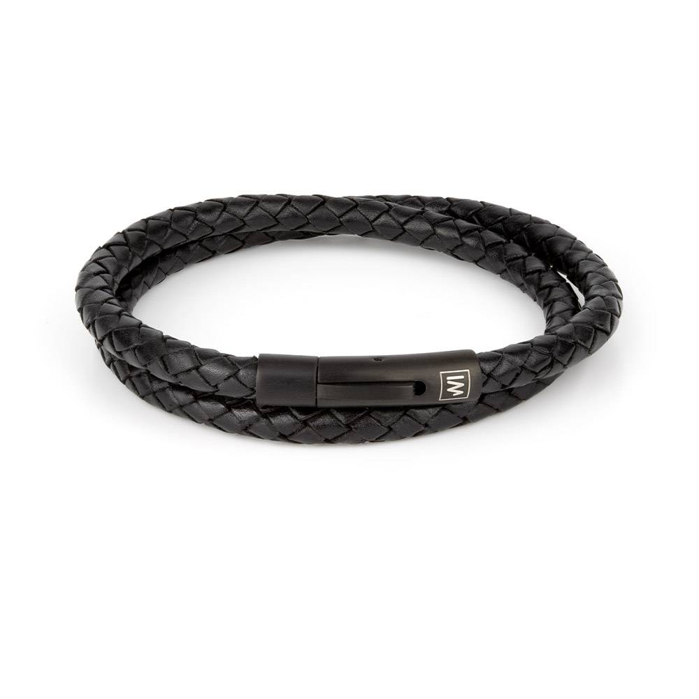 Mens Black Braided Leather Bracelet in Stainless Steel – Day's Jewelers
