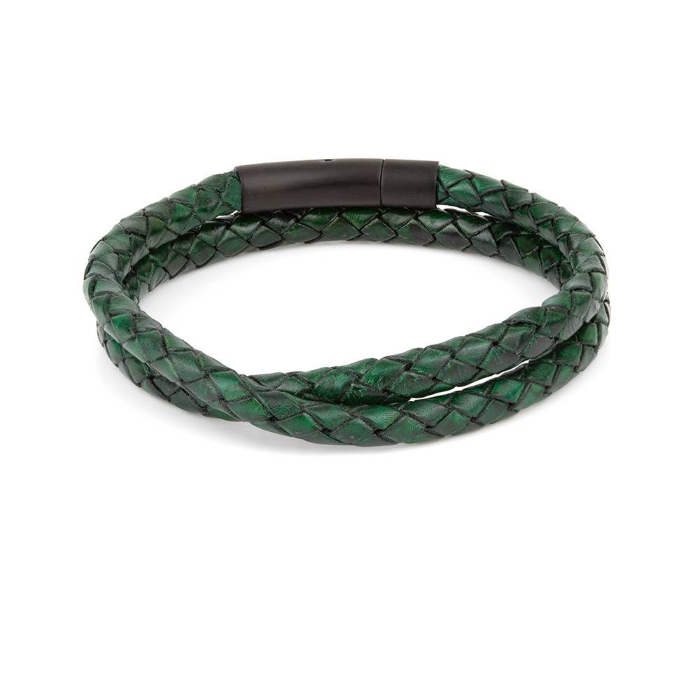 Arcas Green Braided • Leather Bracelet | INMIND Handcrafted Jewellery Antique Green Braided Leather Bracelet, Double Wrap, Stainless Steel Clasp