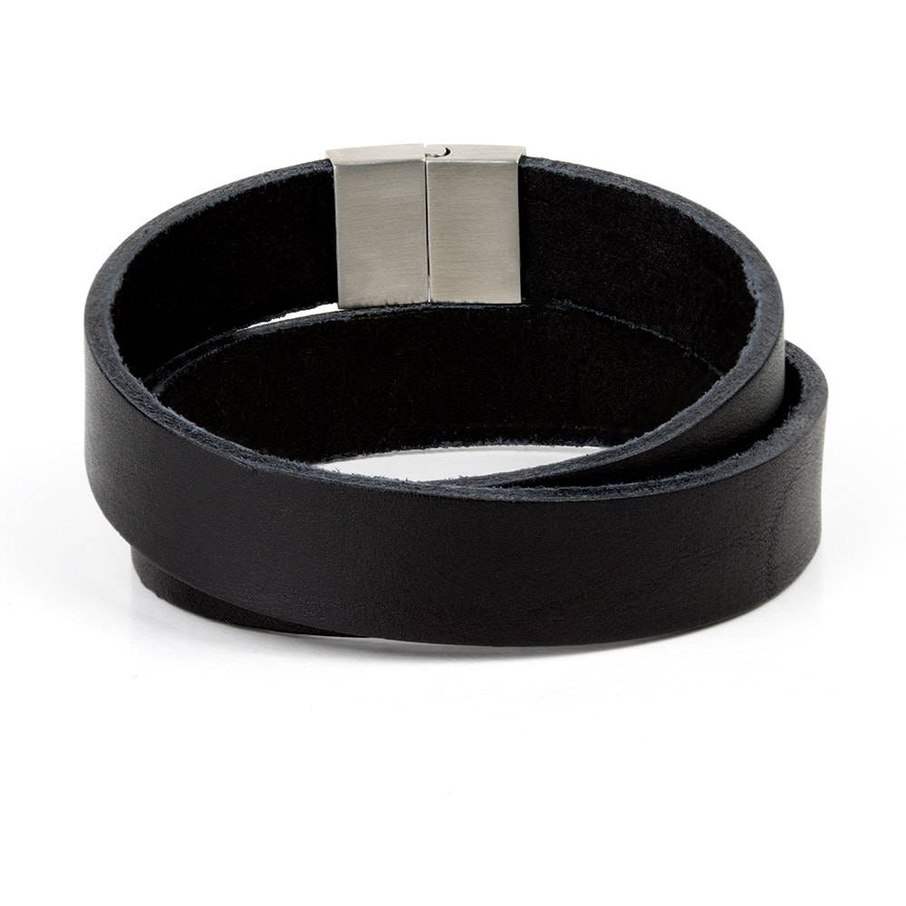 Four Multilayer Strap Black Leather Bracelet with Stainless Steel Magnetic  Clasp