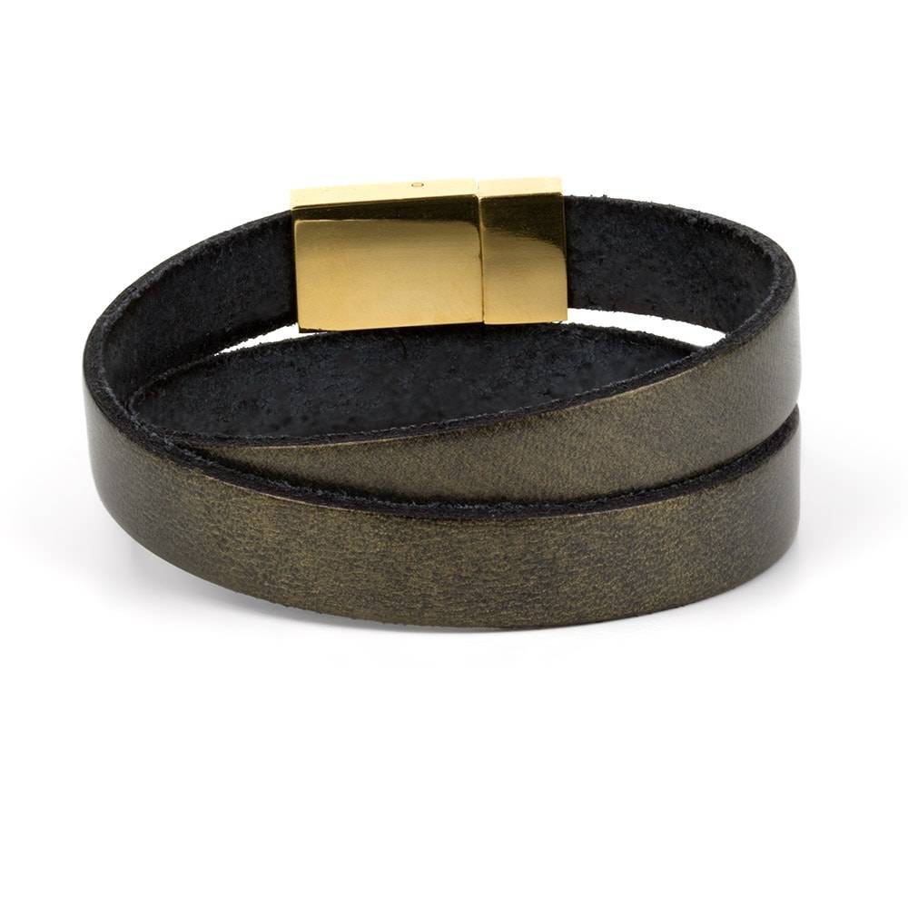 Leather Bracelet Steel - Gold / Black